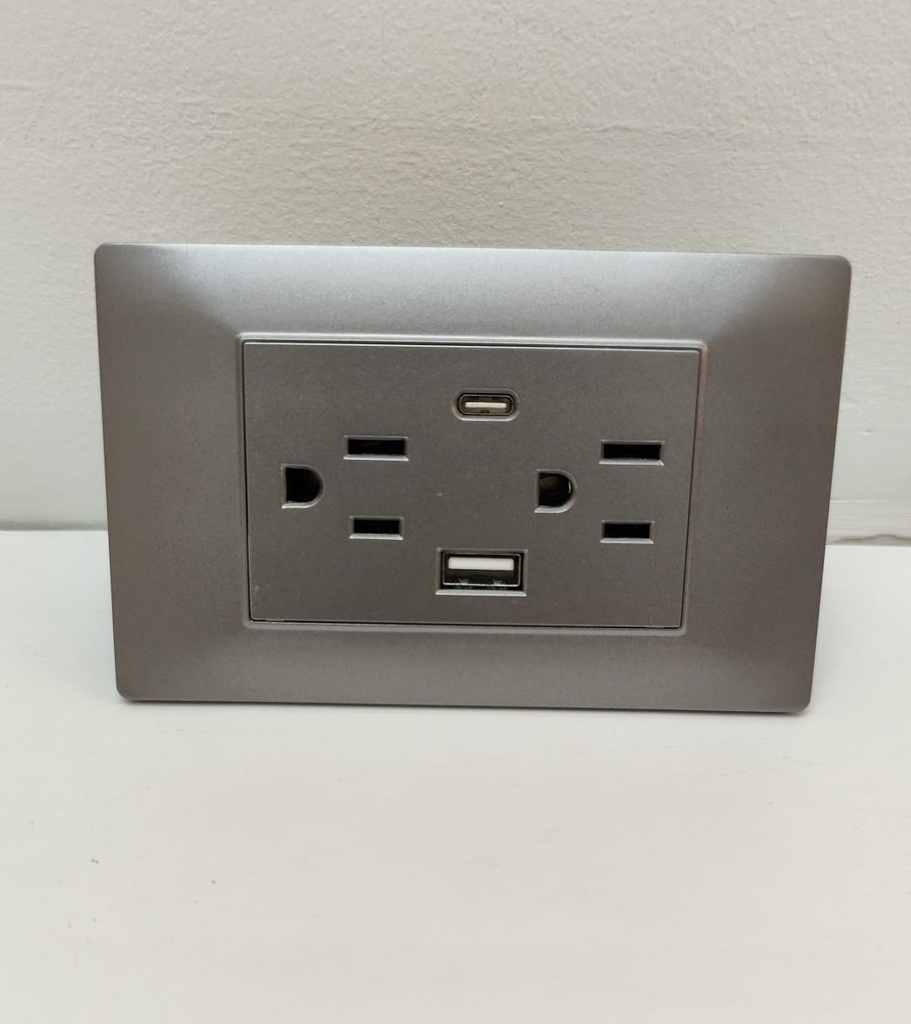 CGTMCUSBGR Toma Corriente Doble con USB CURVE (GRIS)
